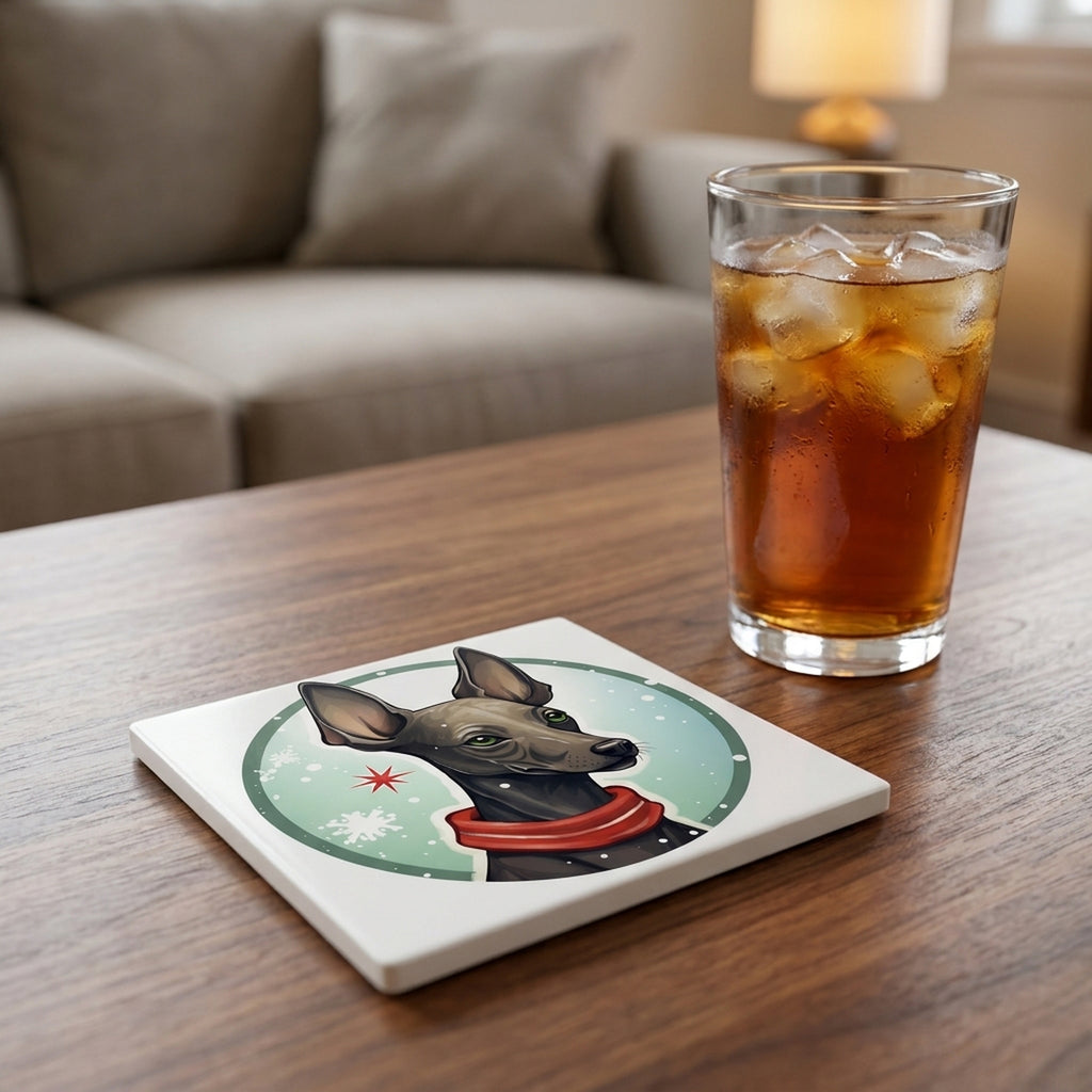 Xoloitzcuintli ceramic coasters set of 4, lifestyle