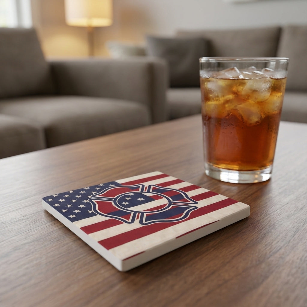 Firefighter Maltese Flag ceramic coasters set of 4, lifestyle
