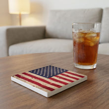 Weathered American Flag ceramic coasters set of 4, lifestyle