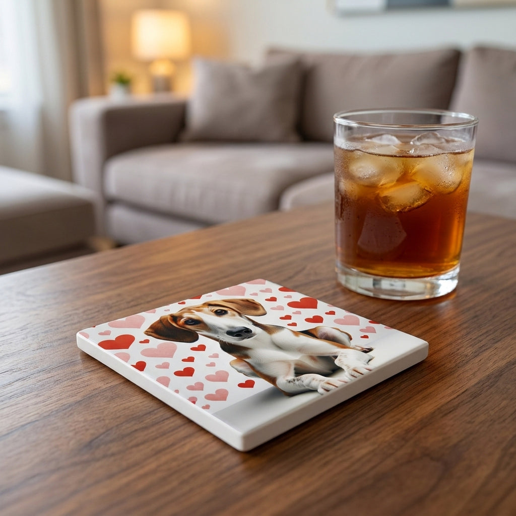Beagle ceramic coasters set of 4, lifestyle