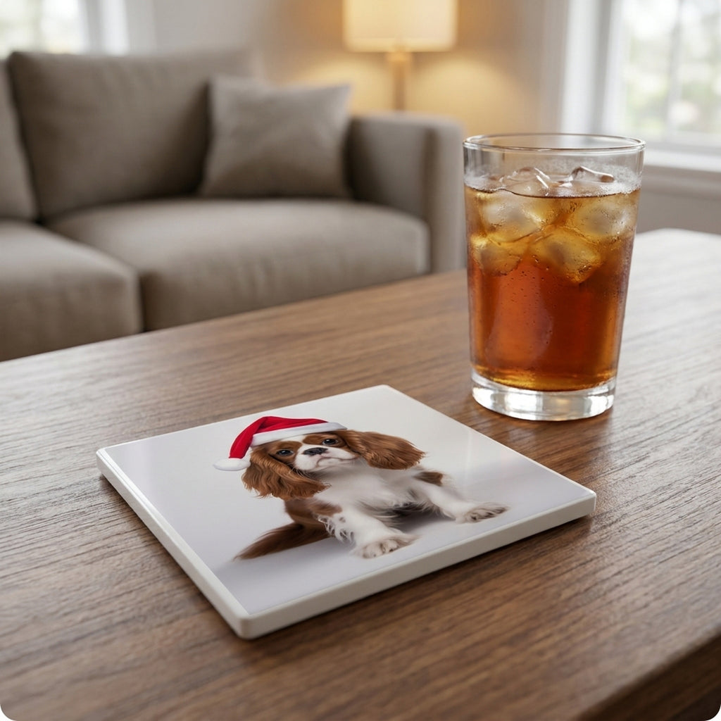Cavalier King Charles Spaniel ceramic coasters set of 4, lifestyle