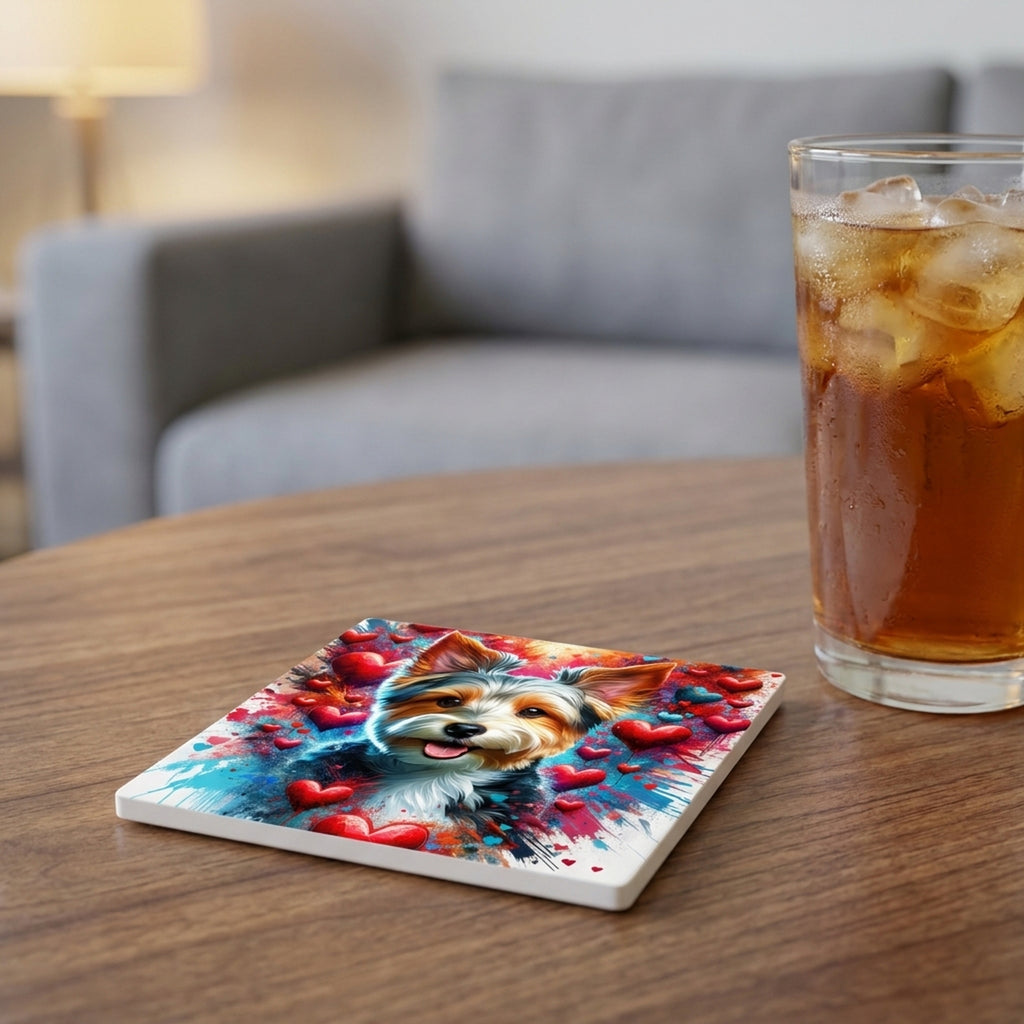 Yorkshire Terrier ceramic coasters set of 4, lifestyle
