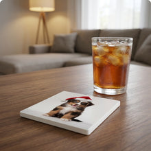 Miniature American Shepherd Puppy ceramic coasters set of 4, lifestyle