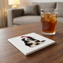 Polish Lowland Sheepdog Puppy ceramic coasters set of 4, lifestyle