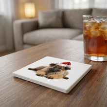 Belgian Tervuren Puppy ceramic coasters set of 4, lifestyle