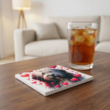 Bearded Collie ceramic coasters set of 4, lifestyle