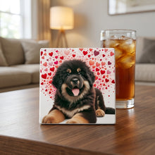 Tibetan Mastiff ceramic coasters set of 4, lifestyle