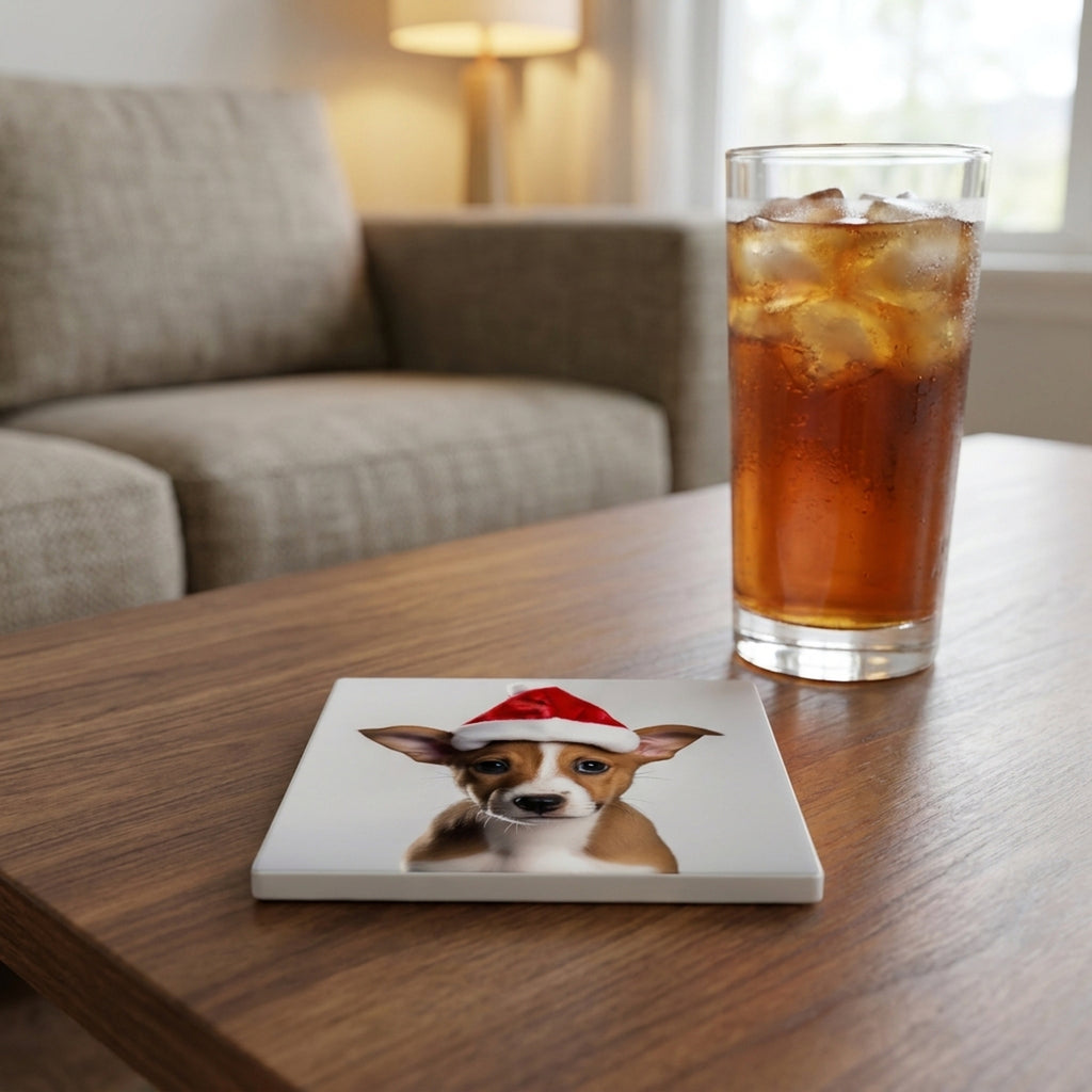 Basenji Puppy ceramic coasters set of 4, lifestyle