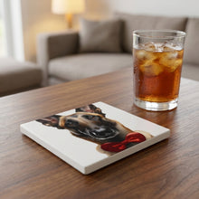 Belgian Malinois ceramic coasters set of 4, lifestyle