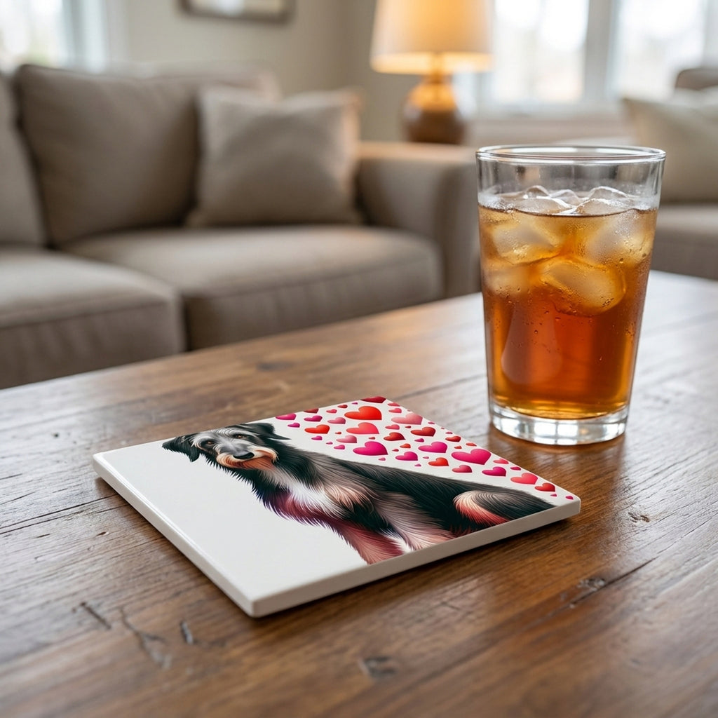 Scottish Deerhound ceramic coasters set of 4, lifestyle