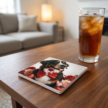 Bernese Mountain Dog ceramic coasters set of 4, lifestyle