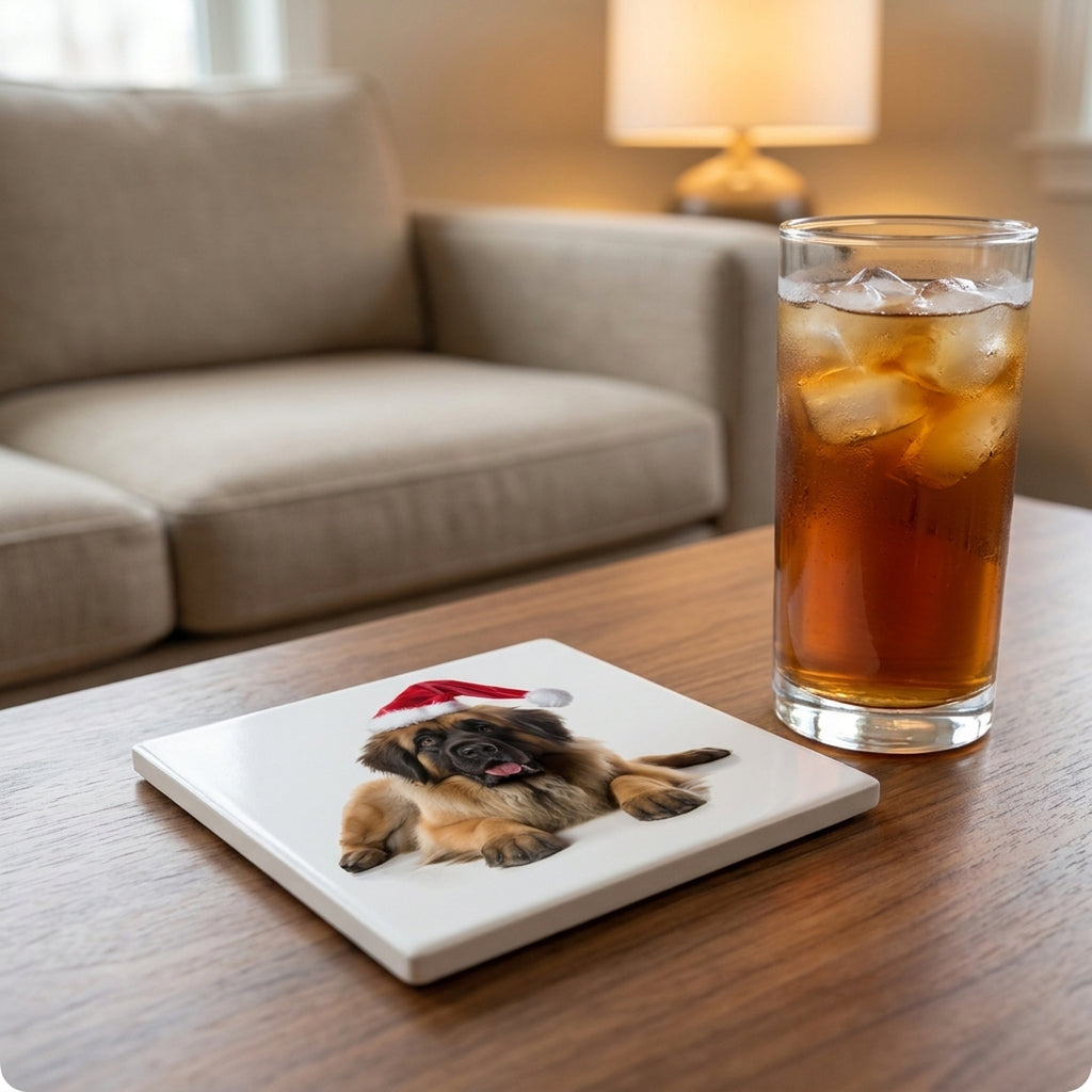 Leonberger ceramic coasters set of 4, lifestyle
