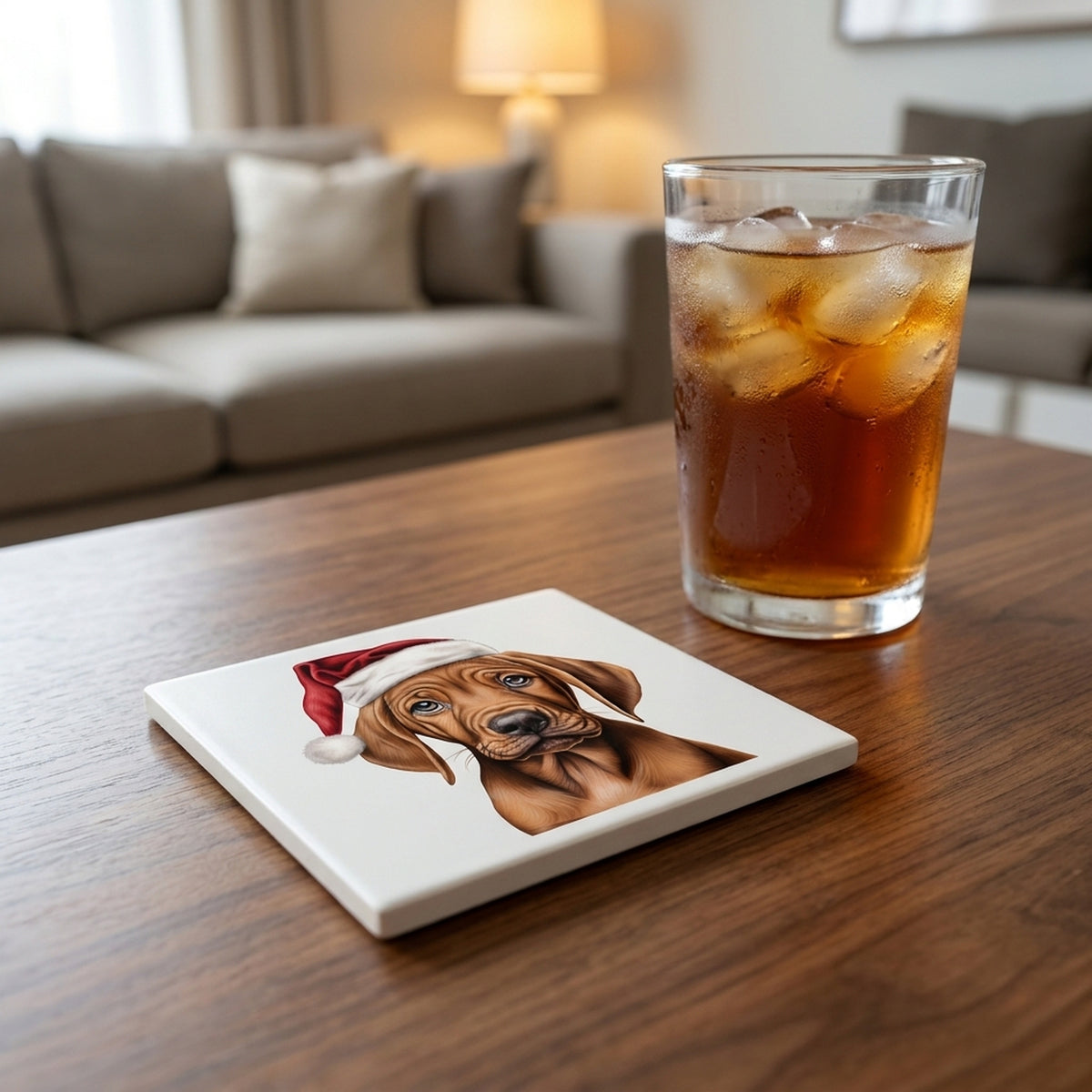 Redbone Coonhound Puppy Drawing ceramic coasters set of 4, lifestyle