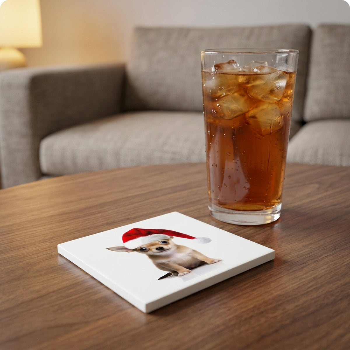 Chihuahua Puppy ceramic coasters set of 4, lifestyle