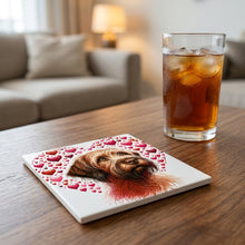 Wirehaired Pointing Griffon ceramic coasters set of 4, lifestyle