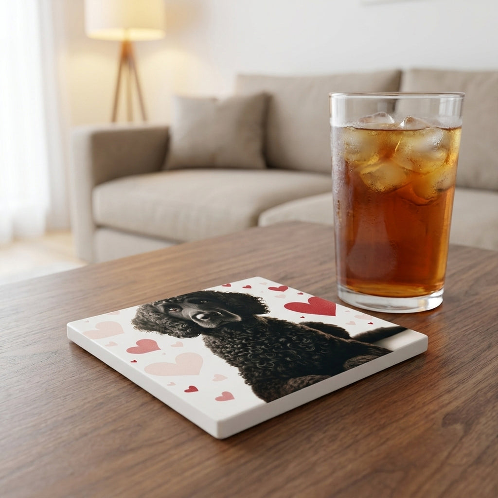 Standard Poodle ceramic coasters set of 4, lifestyle