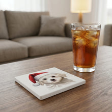 Maltese Puppy Drawing ceramic coasters set of 4, lifestyle
