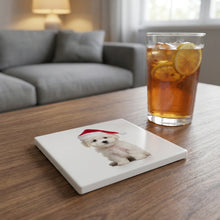 Bichon Frise Puppy ceramic coasters set of 4, lifestyle