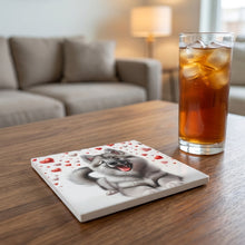 Keeshond ceramic coasters set of 4, lifestyle