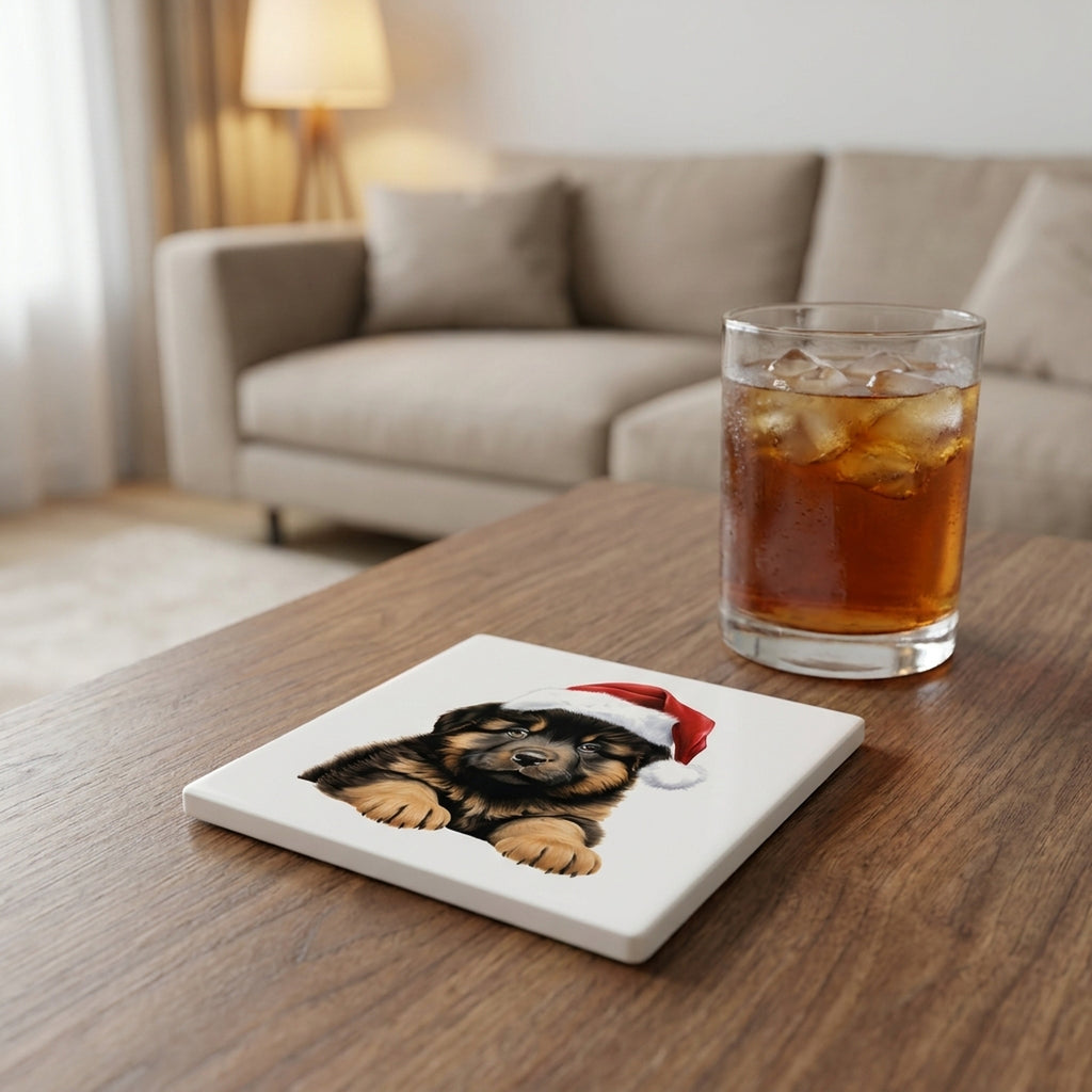 Tibetan Mastiff Puppy Drawing ceramic coasters set of 4, lifestyle