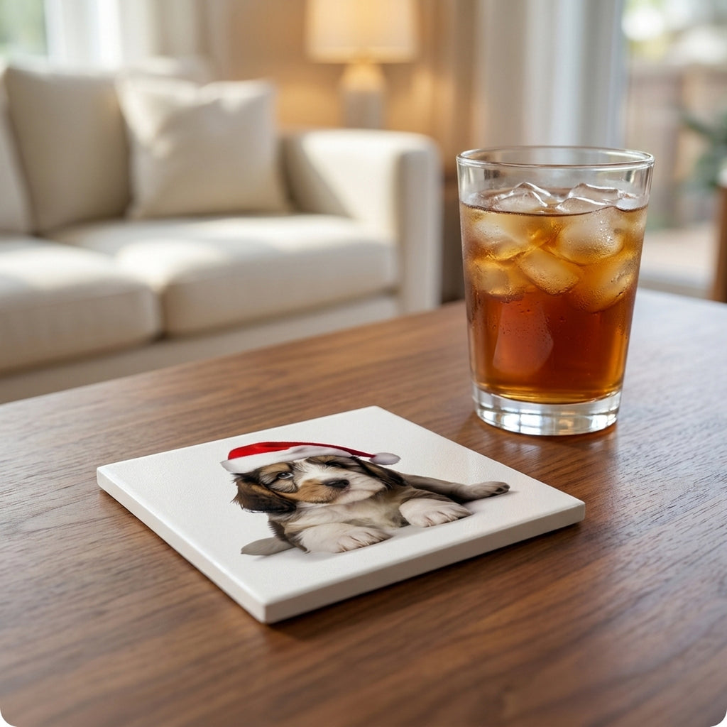 Petit Basset Griffon Vendéen Puppy ceramic coasters set of 4, lifestyle
