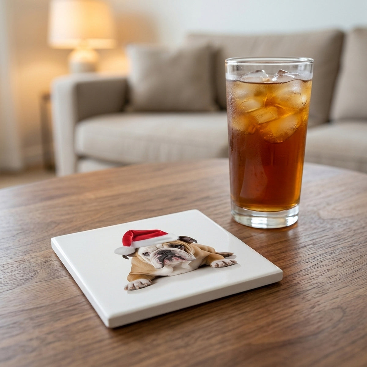 Bulldog ceramic coasters set of 4, lifestyle
