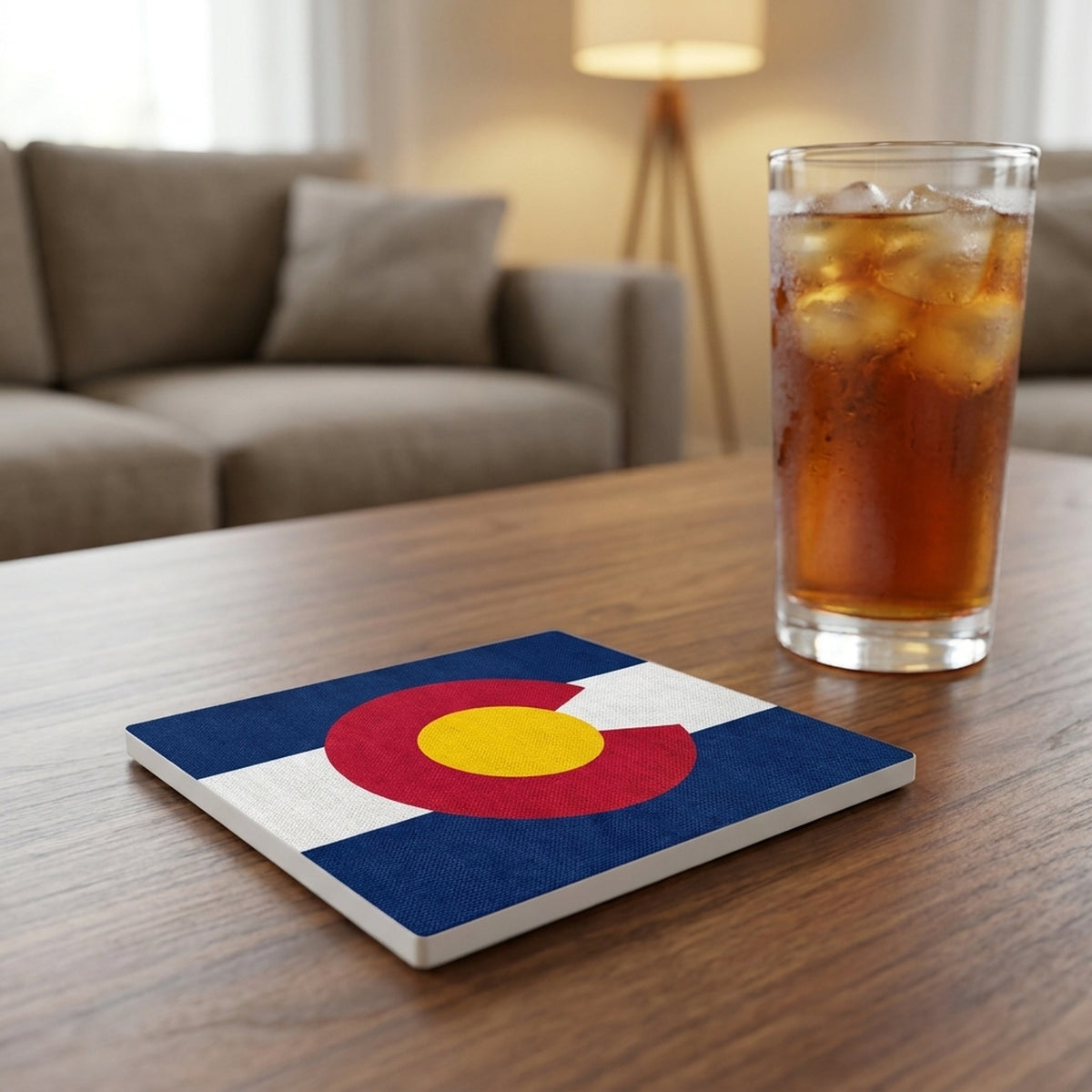 Colorado State Flag ceramic coasters set of 4, lifestyle