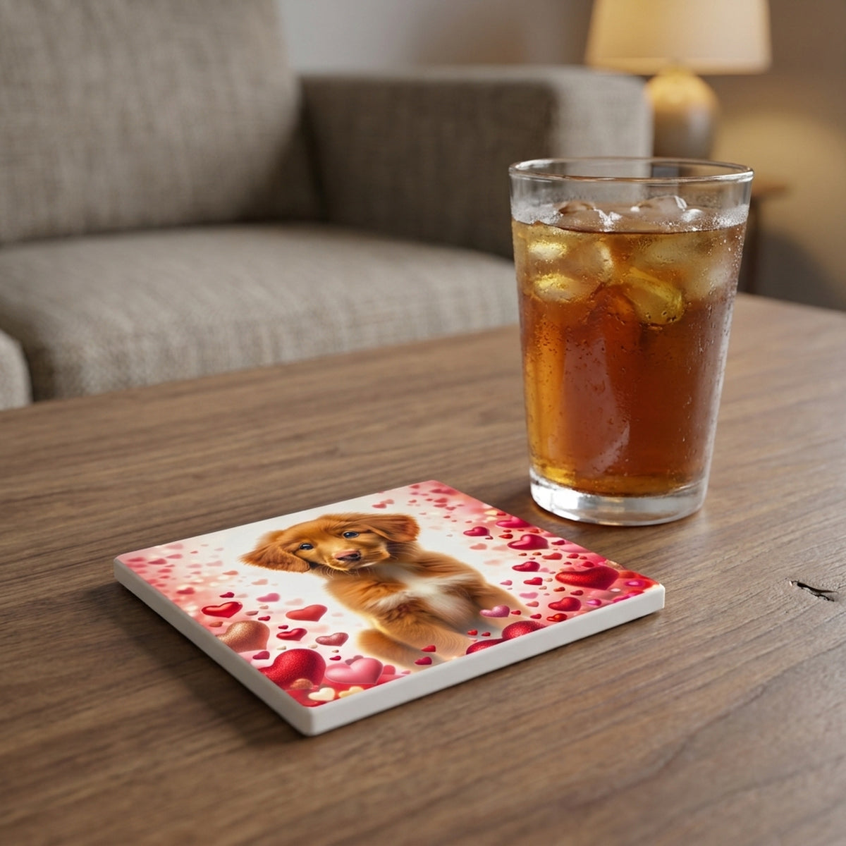 Nova Scotia Duck Tolling Retriever ceramic coasters set of 4, lifestyle
