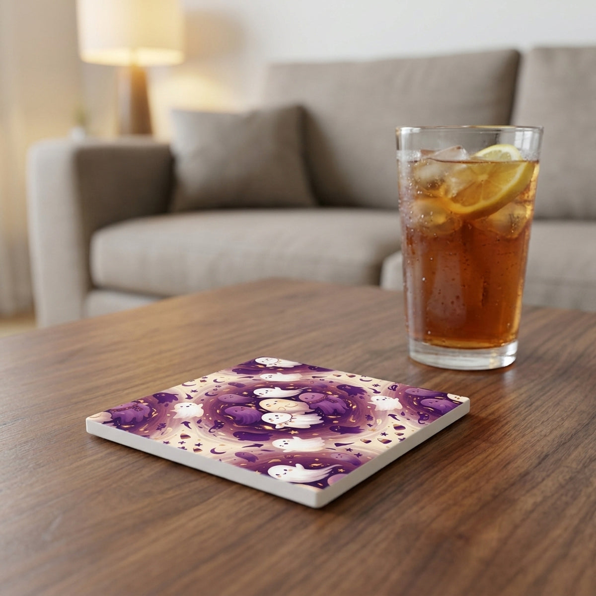 Spooky Ghosts ceramic coasters set of 4, lifestyle