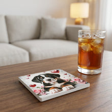 Greater Swiss Mountain Dog ceramic coasters set of 4, lifestyle