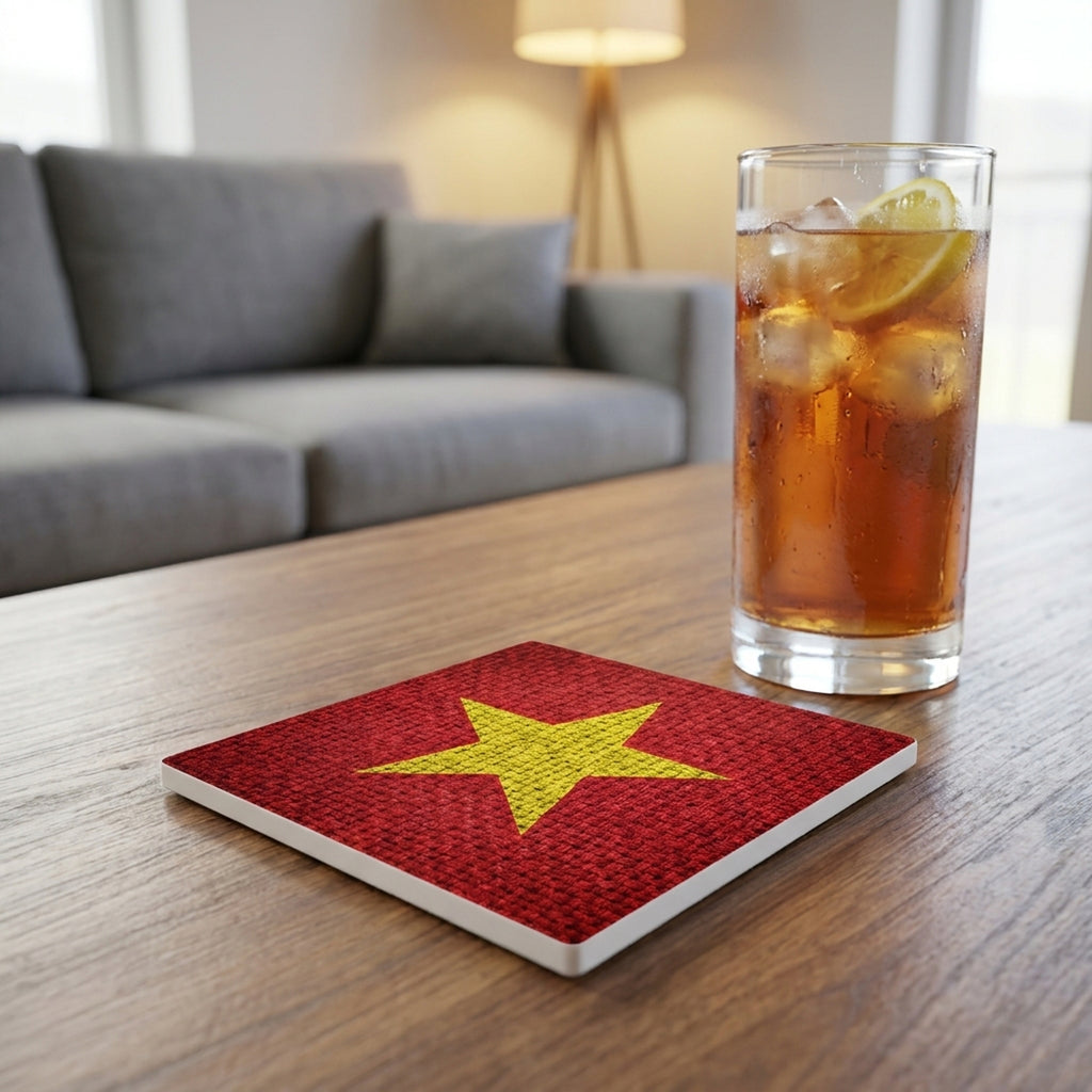 Vietnam Flag Pride ceramic coasters set of 4, lifestyle