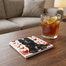 Belgian Sheepdog ceramic coasters set of 4, lifestyle