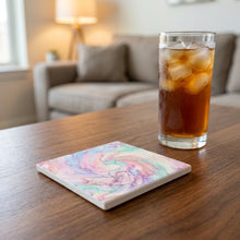 Pastel Tie-Dye ceramic coasters set of 4, lifestyle