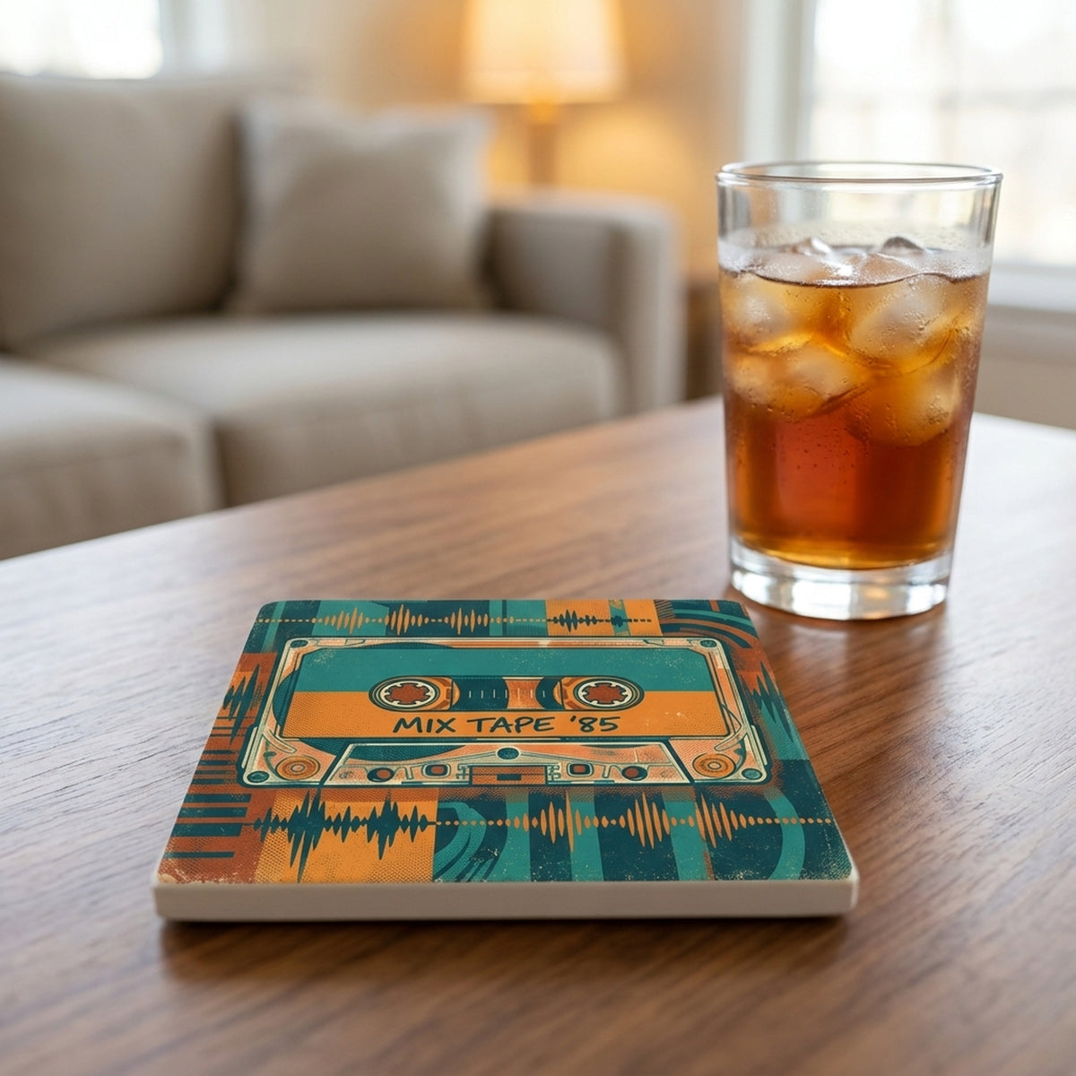 Cassette Tape ceramic coasters set of 4, lifestyle