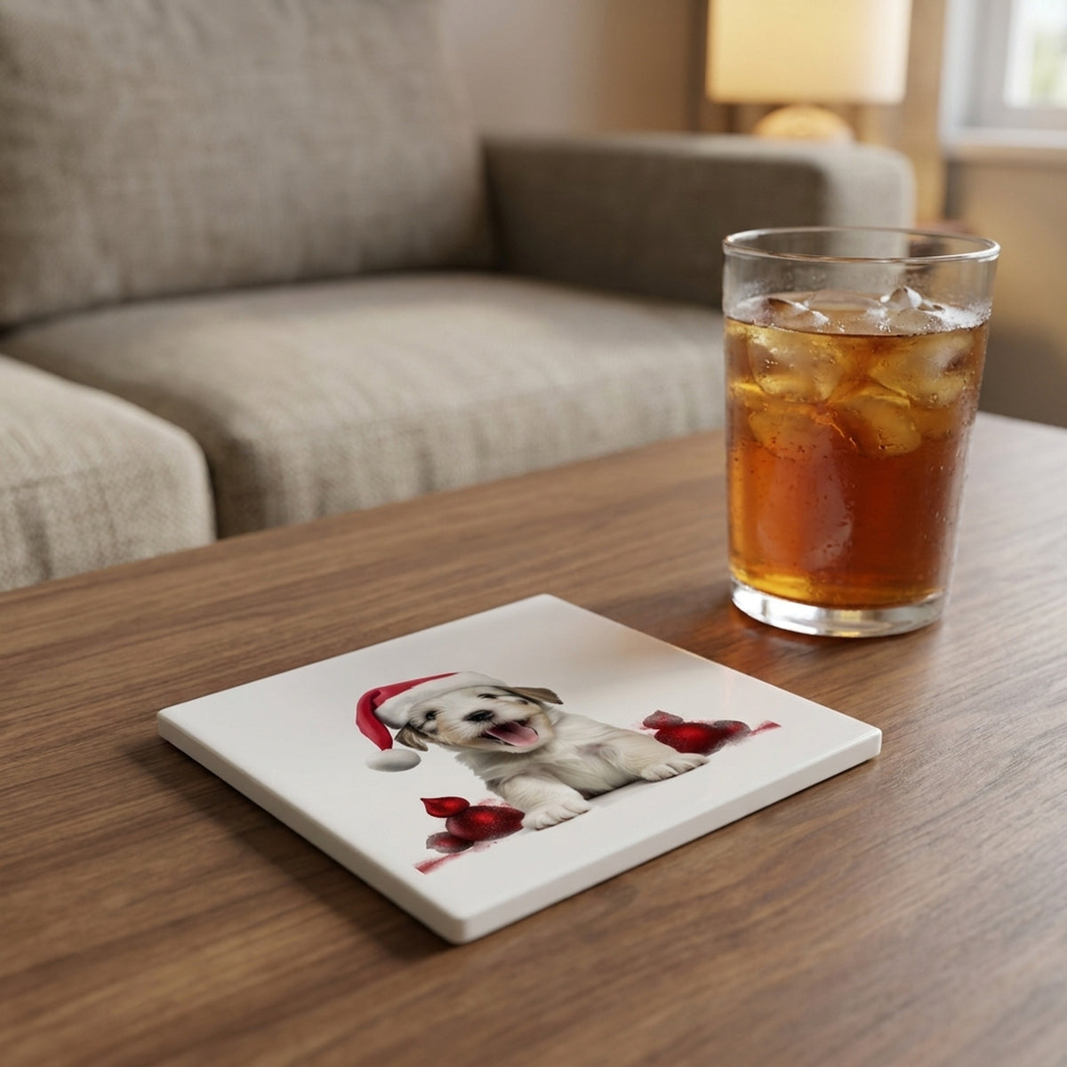 Sealyham Terrier Puppy ceramic coasters set of 4, lifestyle