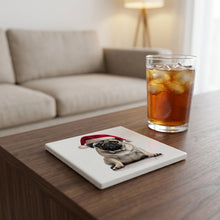 Pug ceramic coasters set of 4, lifestyle