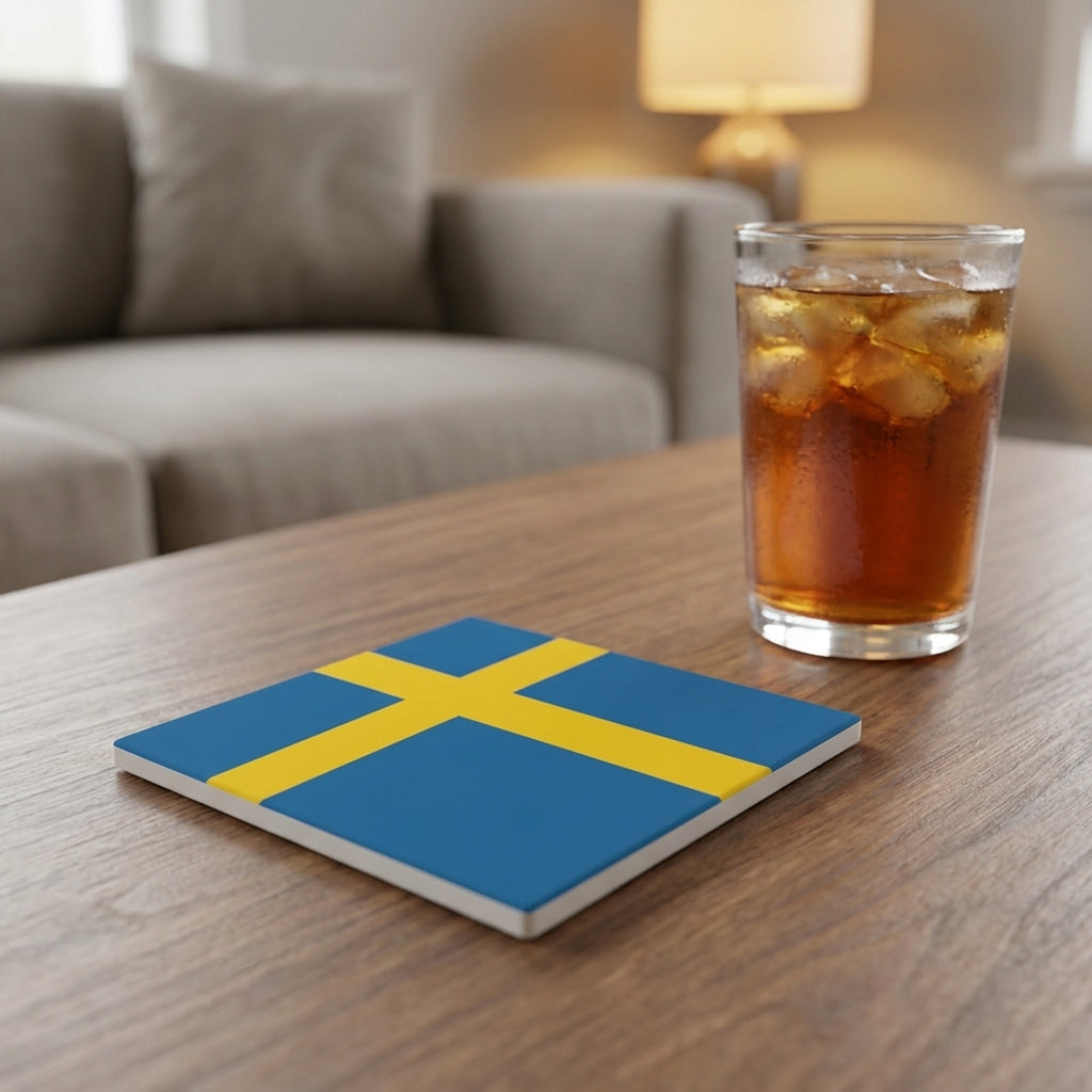 Sweden Flag Pride ceramic coasters set of 4, lifestyle