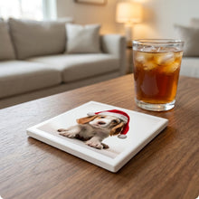 Clumber Spaniel Puppy ceramic coasters set of 4, lifestyle