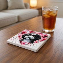 Portuguese Water Dog ceramic coasters set of 4, lifestyle