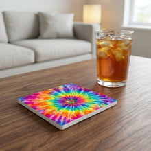 Rainbow Tie-Dye ceramic coasters set of 4, lifestyle