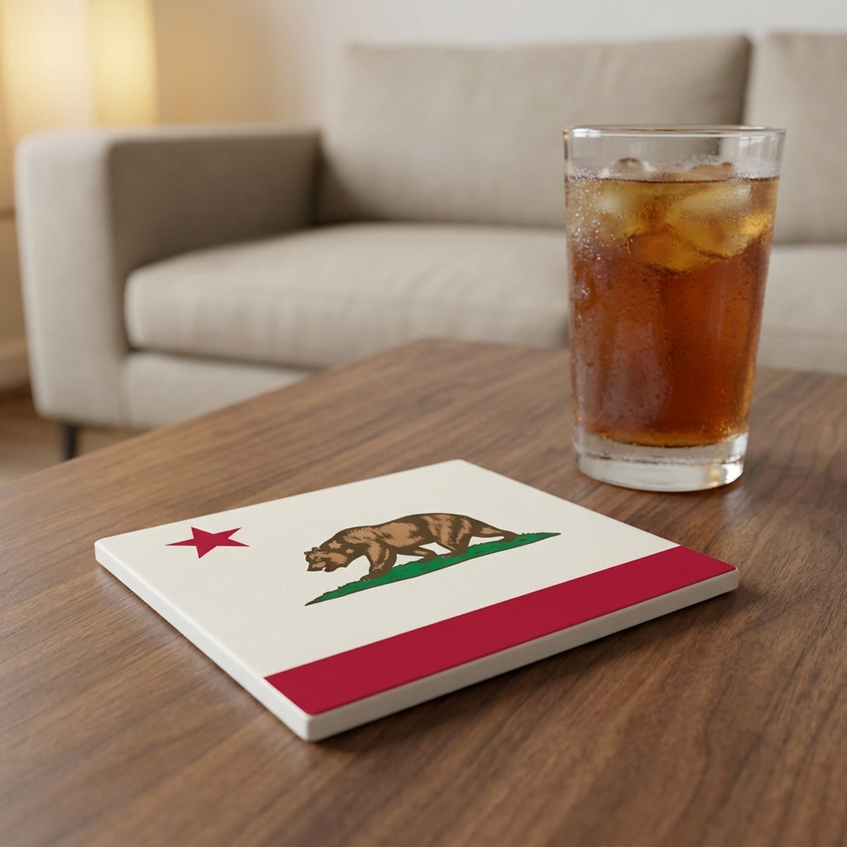California State Flag ceramic coasters set of 4, lifestyle