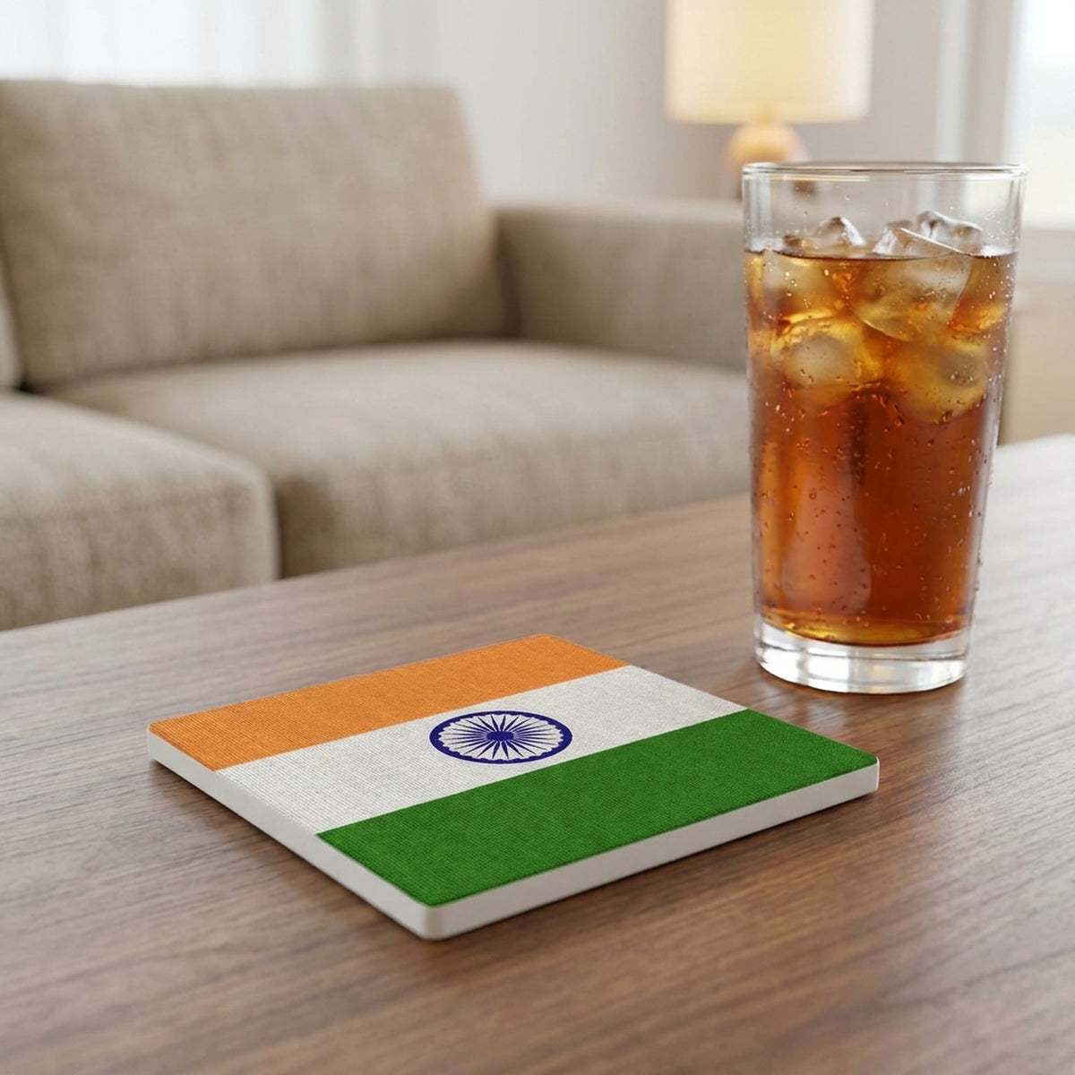 India Flag Pride ceramic coasters set of 4, lifestyle