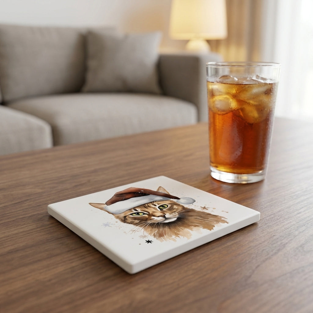 Havana Brown Cat ceramic coasters set of 4, lifestyle