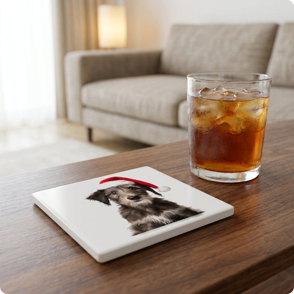 Scottish Deerhound Puppy ceramic coasters set of 4, lifestyle