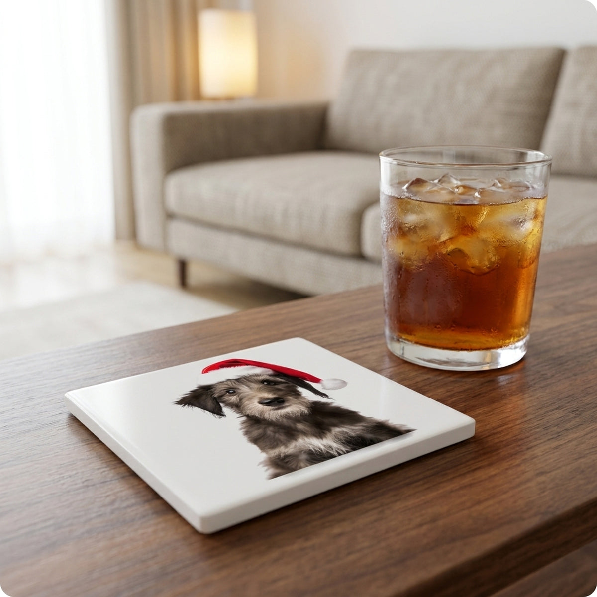 Scottish Deerhound Puppy ceramic coasters set of 4, lifestyle