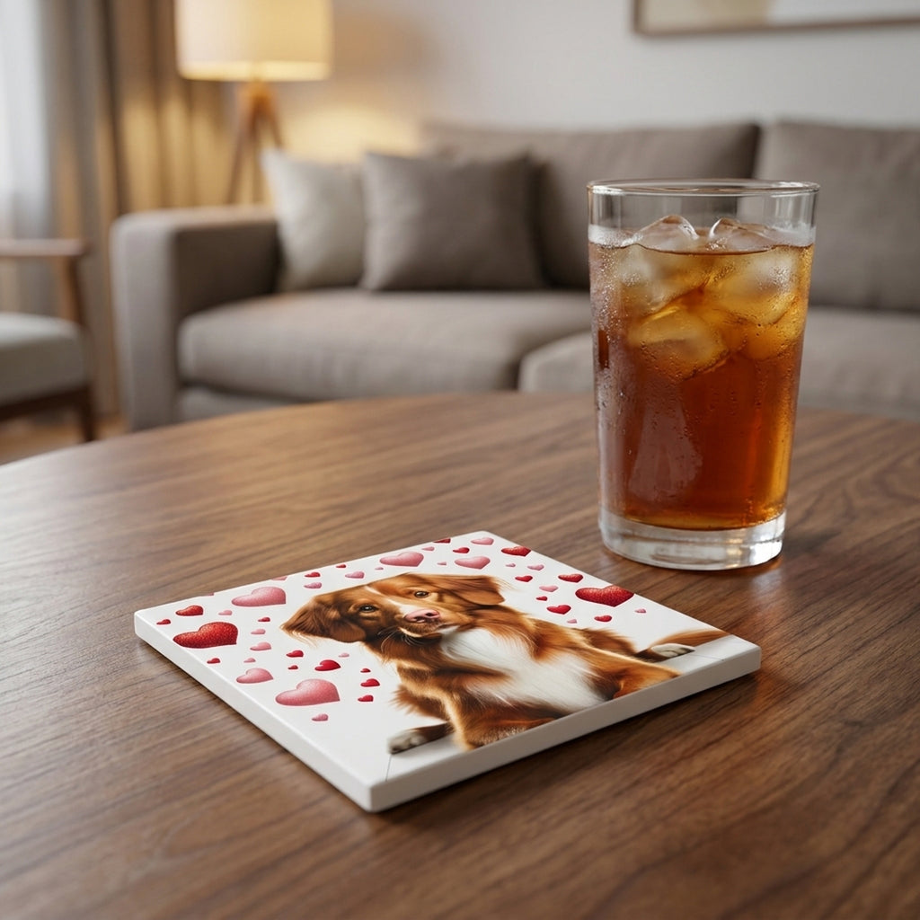 Nova Scotia Duck Tolling Retriever ceramic coasters set of 4, lifestyle