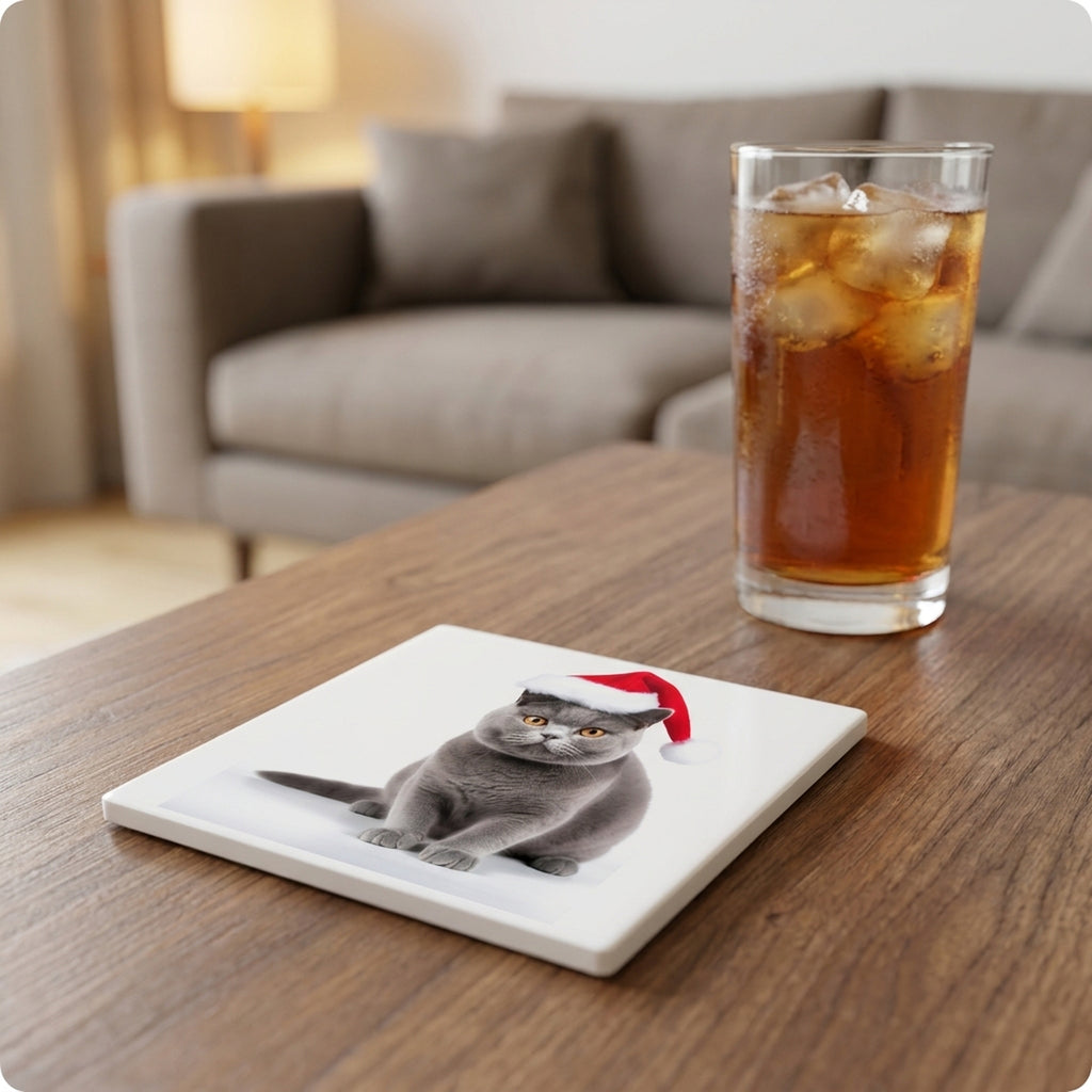 British Shorthair Cat ceramic coasters set of 4, lifestyle