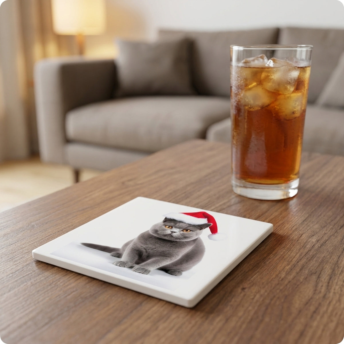 British Shorthair Cat ceramic coasters set of 4, lifestyle