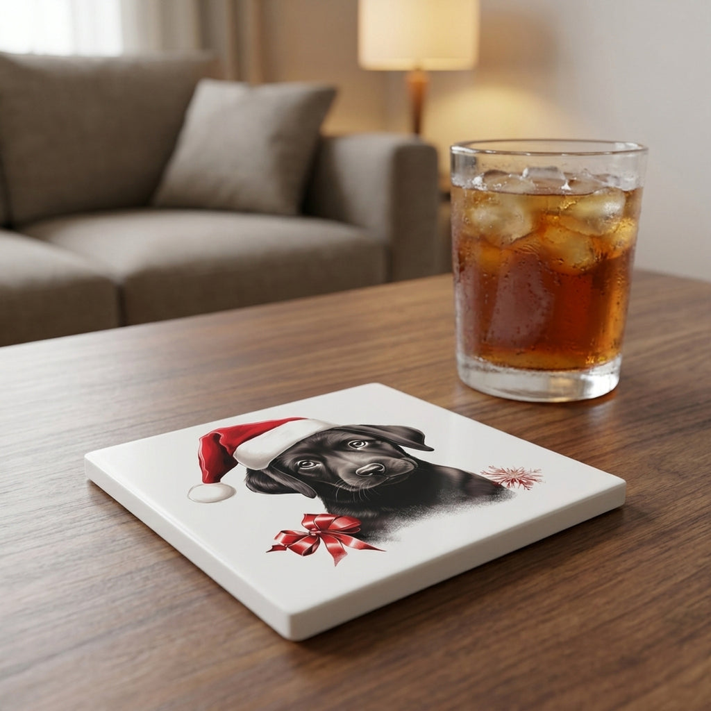 Labrador Retriever Puppy Drawing ceramic coasters set of 4, lifestyle