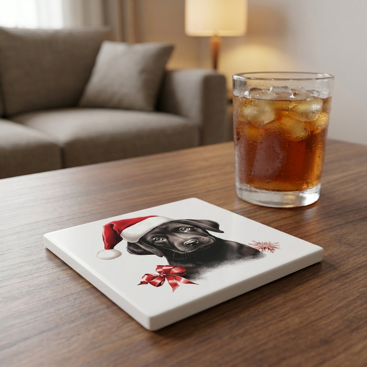 Labrador Retriever Puppy Drawing ceramic coasters set of 4, lifestyle